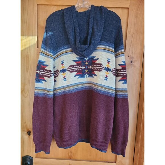 American Eagle Wool Blend LARGE Hoodie Sweater Southwest Knit Tribal Mens Aztec - Picture 3 of 6